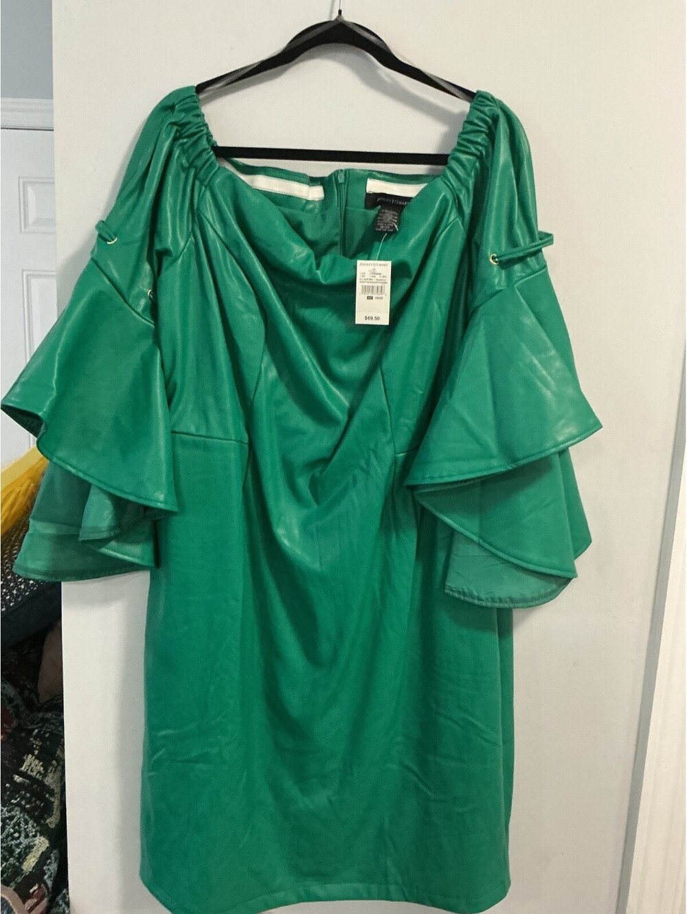Ashley Stewart Plus Size 18/20 Green Faux Leather Midi Sheath Dress #278